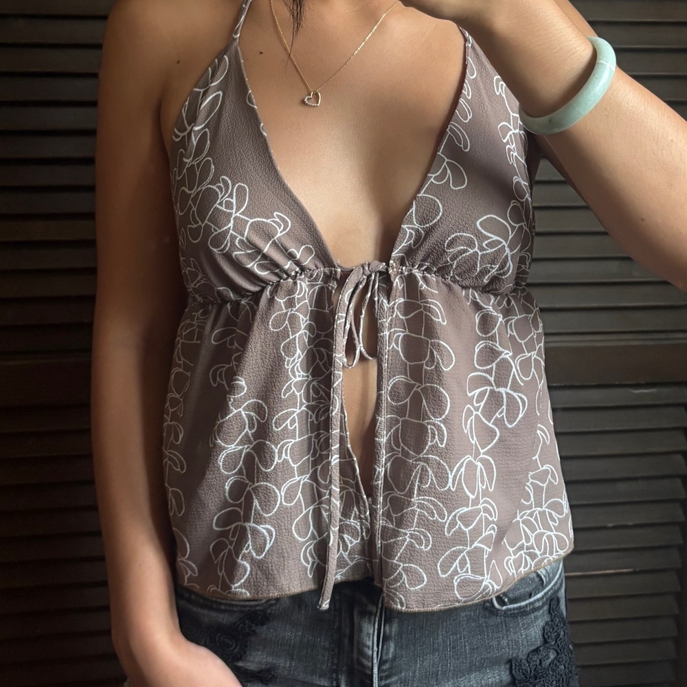 Brown Floral Halter Top